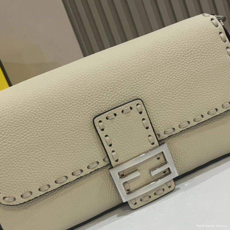 Cheap HOT Cuoio Fendi Selleria In Romano Beige Baguette Leather Bag Medium 0725